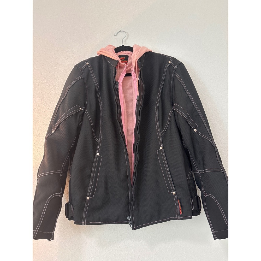 Hot Leathers Womens XXL Black Mesh Motorcycle Jacket Pink Removable Hood Liner